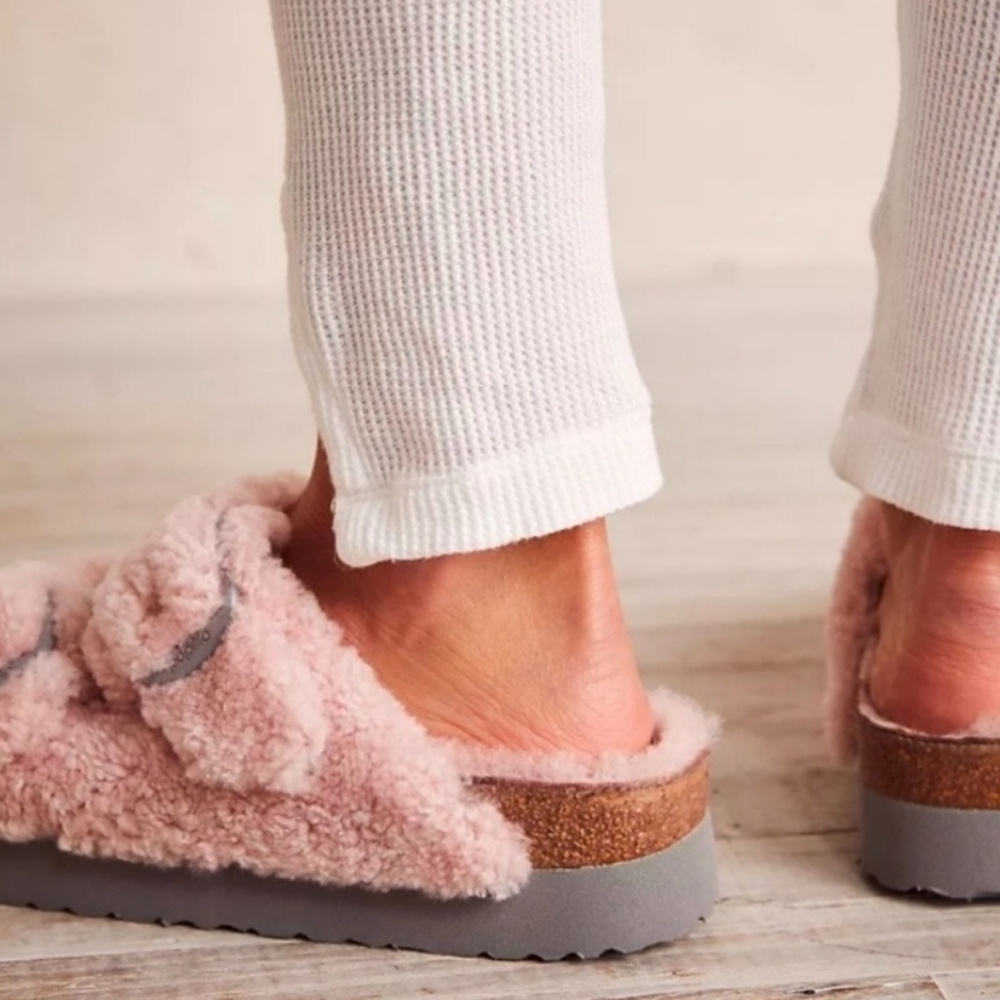 Birkenstock Pink Fuzzy Slippers - Picture 4 of 9